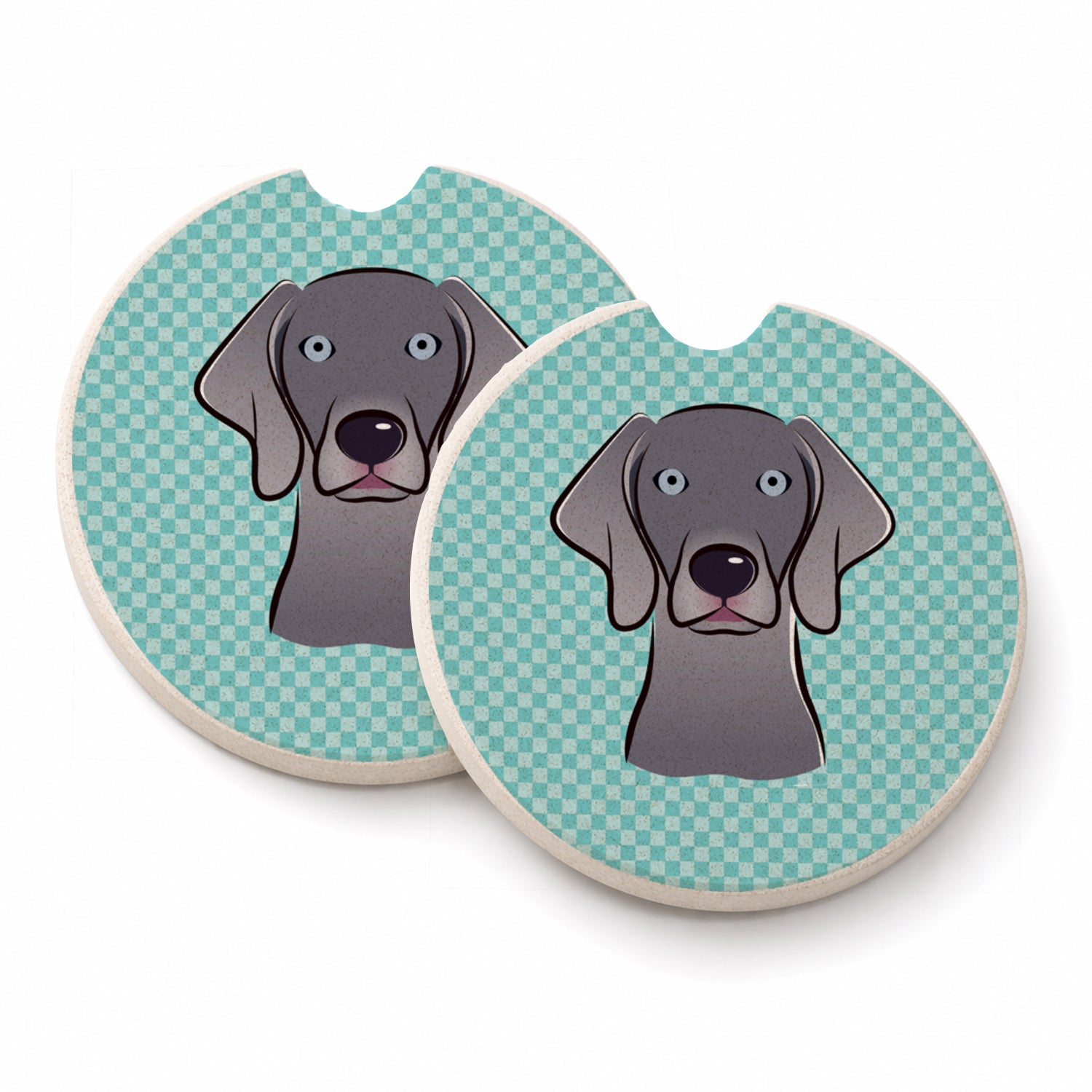 Checkerboard Blue Weimaraner Set of 2 Cup Holder Car Coasters Absorbent Round Sandstone Coasters Gifts for Men or Women, 2.5, Multicolor