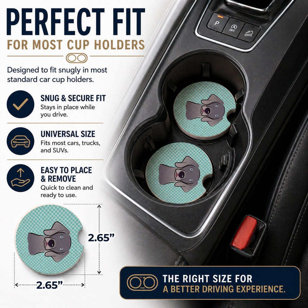 Checkerboard Blue Weimaraner Set of 2 Cup Holder Car Coasters Absorbent Round Sandstone Coasters Gifts for Men or Women, 2.5, Multicolor