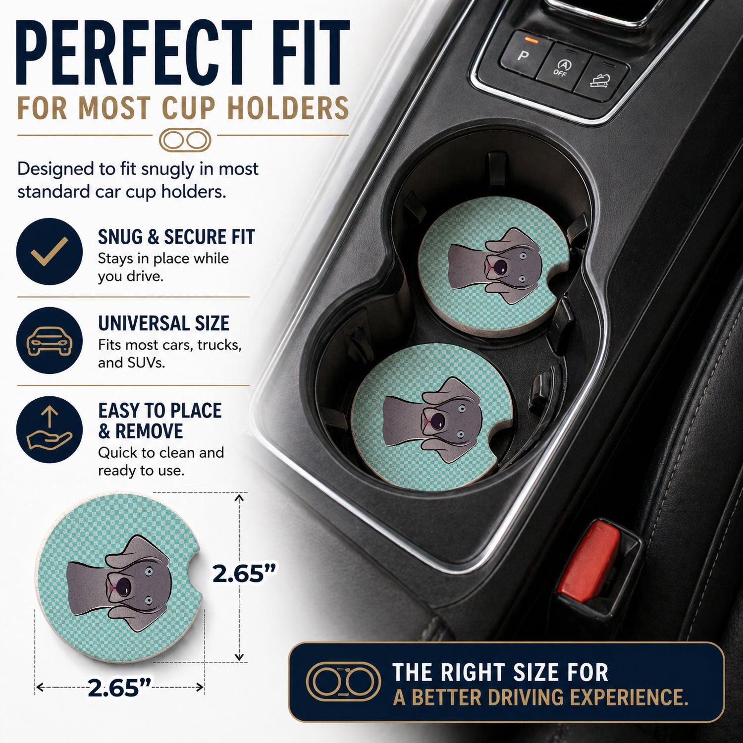 Checkerboard Blue Weimaraner Set of 2 Cup Holder Car Coasters Absorbent Round Sandstone Coasters Gifts for Men or Women, 2.5, Multicolor