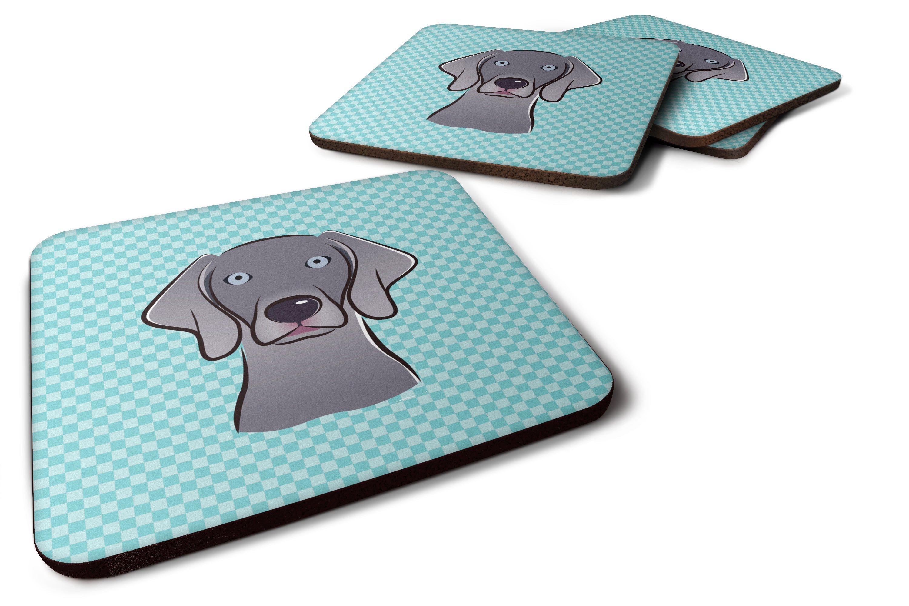Checkerboard Blue Weimaraner Foam Coasters Set of 4 Cup Coasters for Indoor Outdoor, Tabletop Protection, Anti Slip, Mouse pad Material