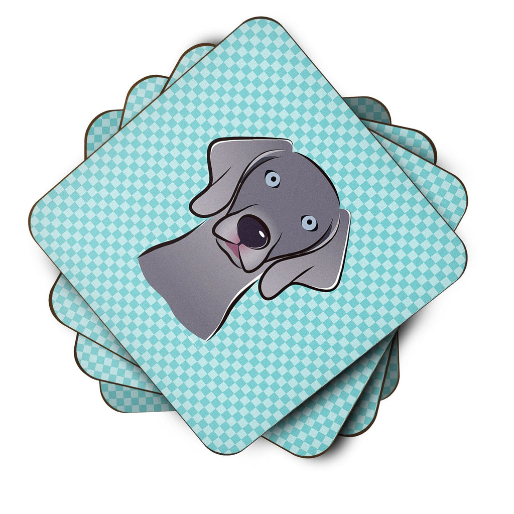 Checkerboard Blue Weimaraner Foam Coasters Set of 4 Cup Coasters for Indoor Outdoor, Tabletop Protection, Anti Slip, Mouse pad Material