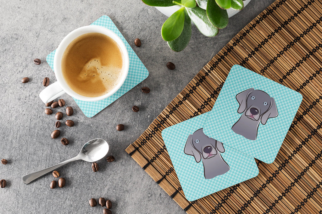 Checkerboard Blue Weimaraner Foam Coasters Set of 4 Cup Coasters for Indoor Outdoor, Tabletop Protection, Anti Slip, Mouse pad Material