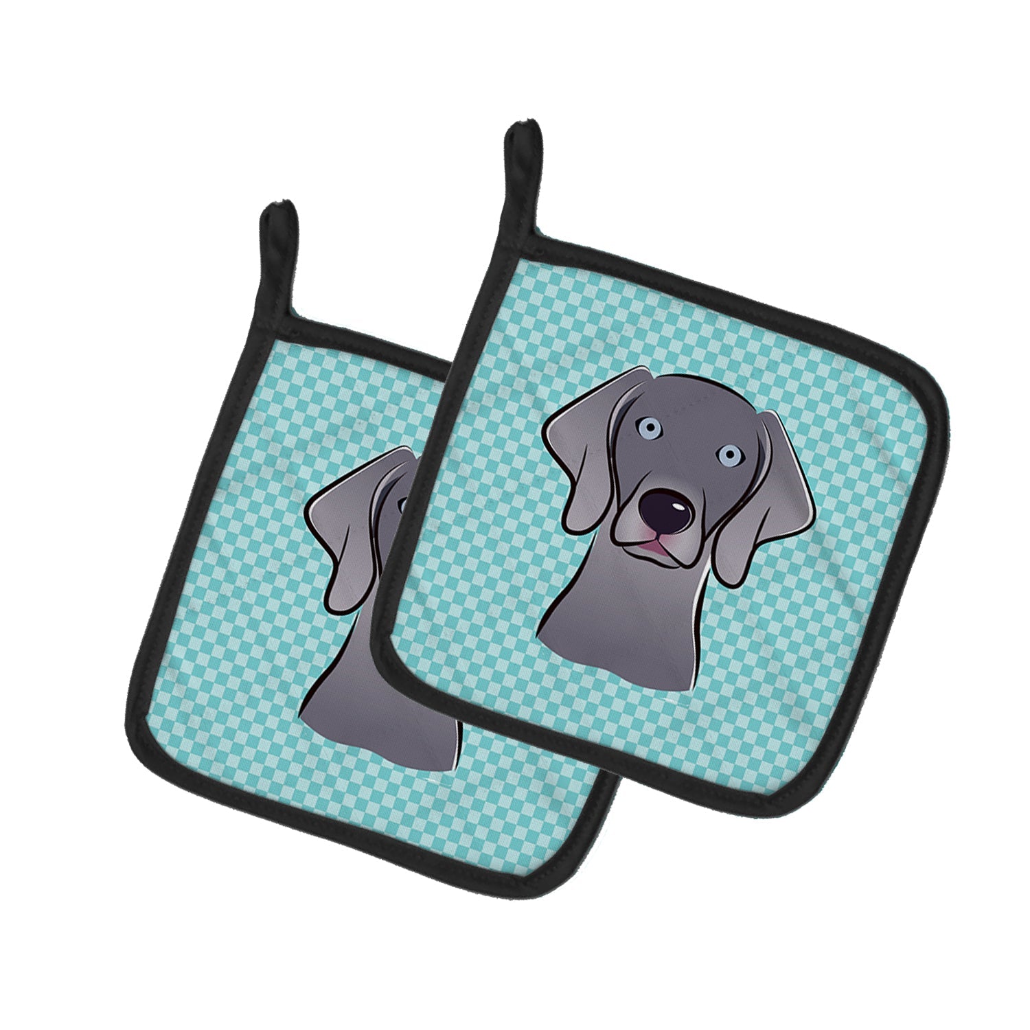 Checkerboard Blue Weimaraner Pot Holder Set of 2 Heat Resistant Quilted Hot Pads 7.5 x 7.5 Inch, Insulated Kitchen Trivets for Cooking & Baking