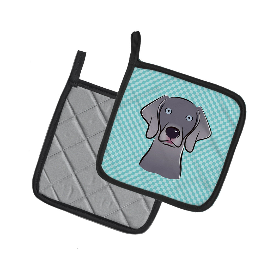 Checkerboard Blue Weimaraner Pot Holder Set of 2 Heat Resistant Quilted Hot Pads 7.5 x 7.5 Inch, Insulated Kitchen Trivets for Cooking & Baking