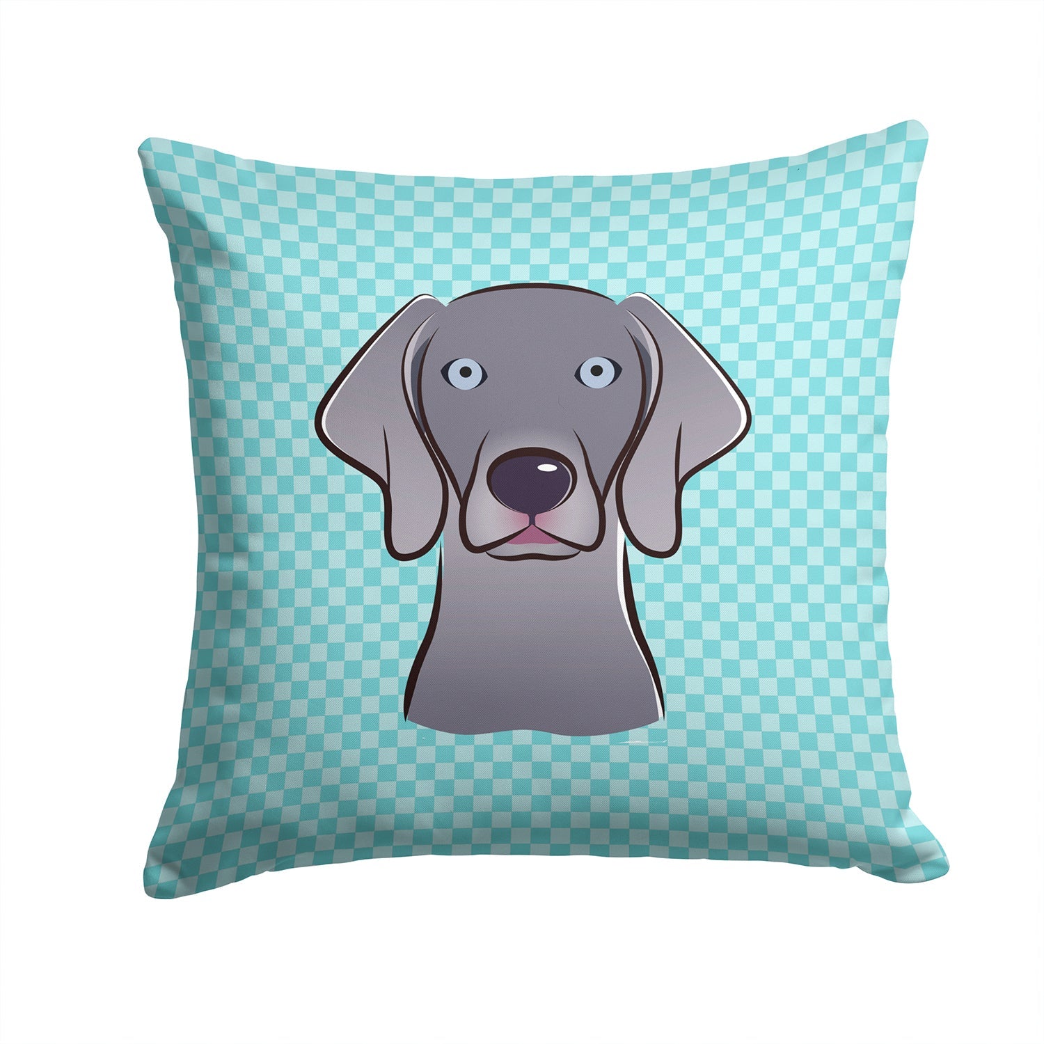 Checkerboard Blue Weimaraner Decorative Throw Pillow 14x14 Indoor Outdoor Accent Cushion, Fabric Cover with Insert for Sofa, Bed, Porch & Living Room