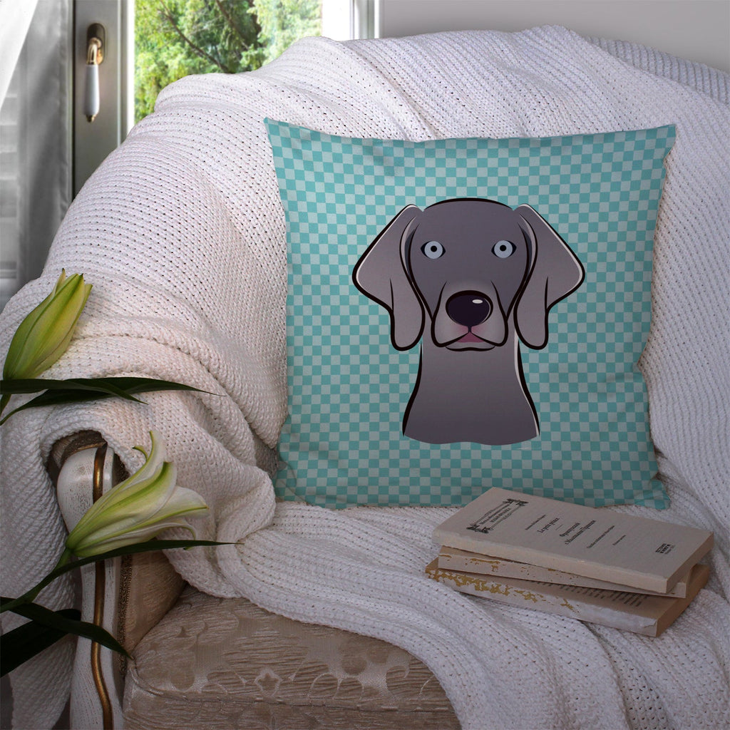 Checkerboard Blue Weimaraner Decorative Throw Pillow 14x14 Indoor Outdoor Accent Cushion, Fabric Cover with Insert for Sofa, Bed, Porch & Living Room