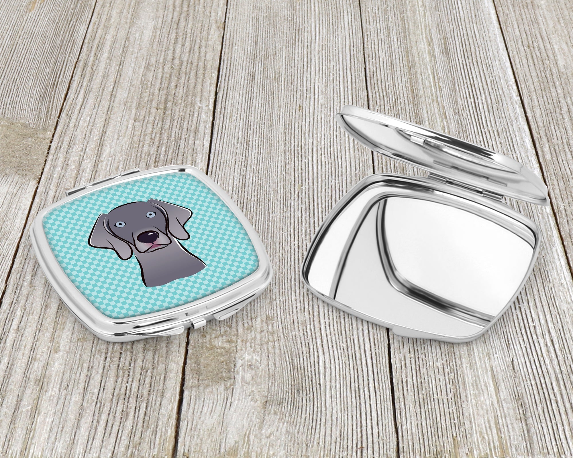 Checkerboard Blue Weimaraner Compact Mirror Decorative Travel Makeup Mirror for Women Girls Gifts Pocket Makeup Mirror Folding Handheld
