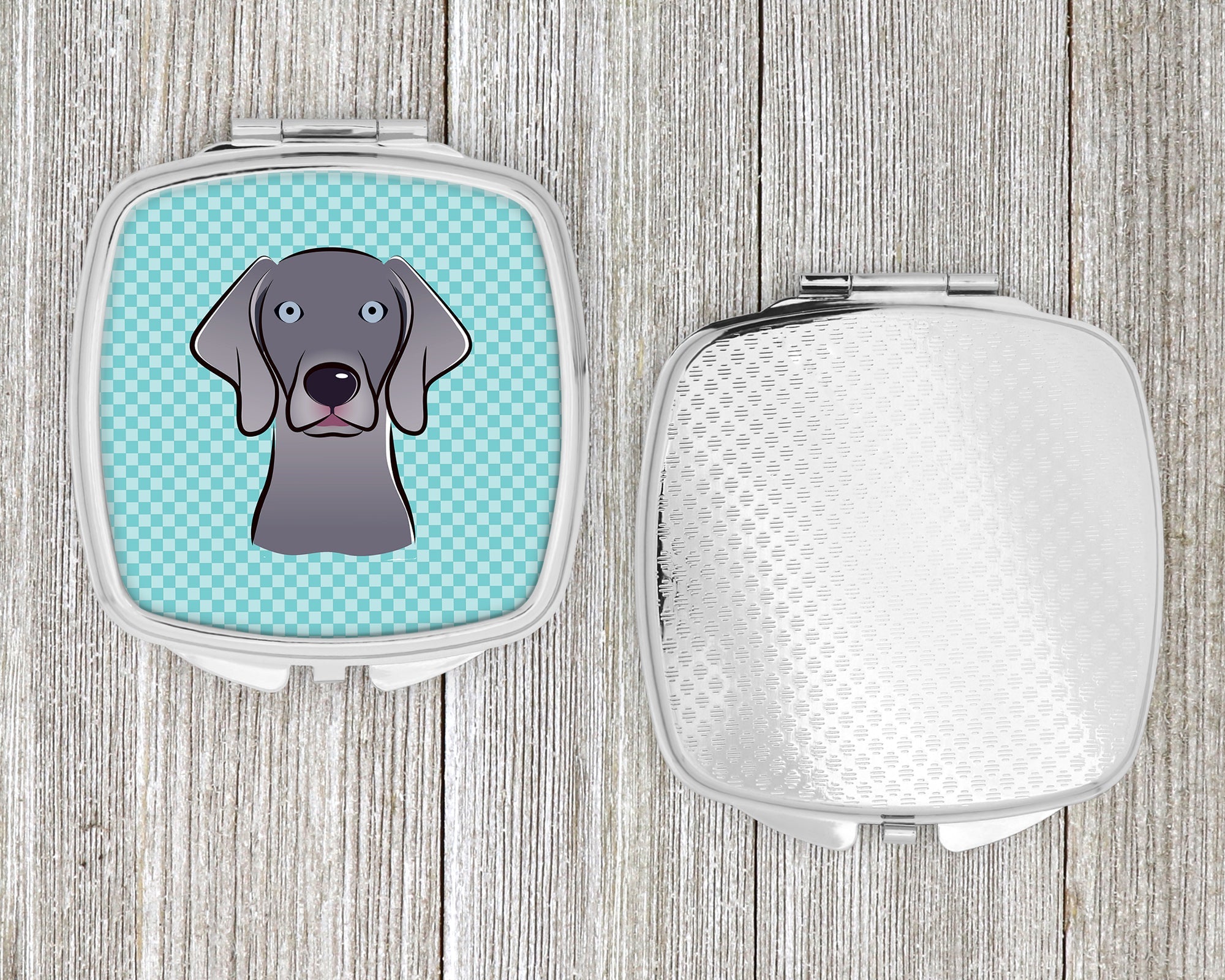 Checkerboard Blue Weimaraner Compact Mirror Decorative Travel Makeup Mirror for Women Girls Gifts Pocket Makeup Mirror Folding Handheld