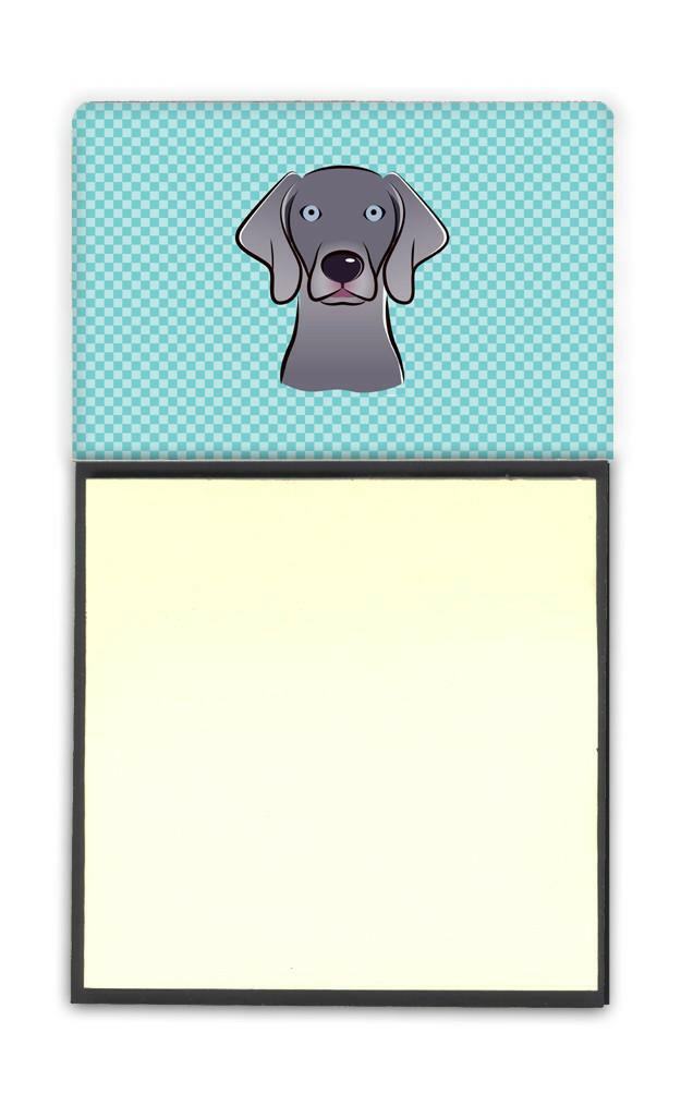 Checkerboard Blue Weimaraner Watercolor Sticky Note Holder Refillable Dispenser Desk Accessory 3x3 Pad Gift