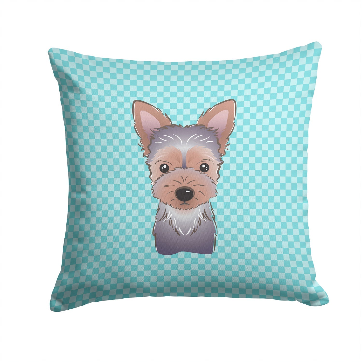 Checkerboard Blue Yorkie Puppy Decorative Throw Pillow 14x14 Indoor Outdoor Accent Cushion, Fabric Cover with Insert for Sofa, Bed, Porch & Living Room