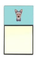 Checkerboard Blue Yorkie Puppy Watercolor Sticky Note Holder Refillable Dispenser Desk Accessory 3x3 Pad Gift