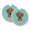 Checkerboard Blue Wirehaired Dachshund Set of 2 Cup Holder Car Coasters Absorbent Round Sandstone Coasters Gifts for Men or Women, 2.5, Multicolor