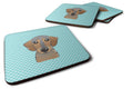 Checkerboard Blue Wirehaired Dachshund Foam Coasters Set of 4 Cup Coasters for Indoor Outdoor, Tabletop Protection, Anti Slip, Mouse pad Material