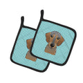 Checkerboard Blue Wirehaired Dachshund Pot Holder Set of 2 Heat Resistant Quilted Hot Pads 7.5 x 7.5 Inch, Insulated Kitchen Trivets for Cooking & Baking