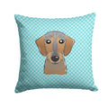 Checkerboard Blue Wirehaired Dachshund Decorative Throw Pillow 14x14 Indoor Outdoor Accent Cushion, Fabric Cover with Insert for Sofa, Bed, Porch & Living Room