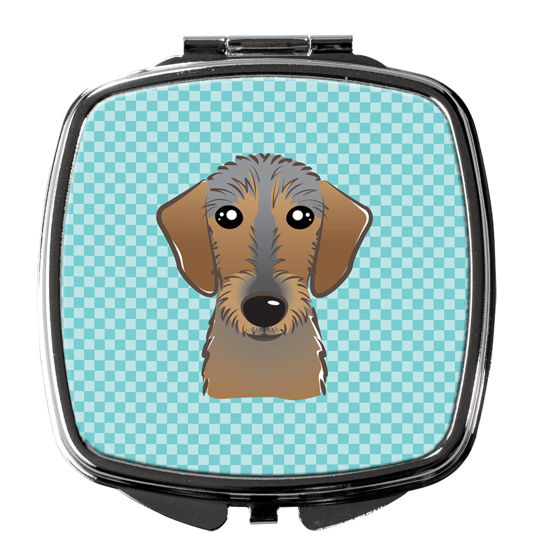 Checkerboard Blue Wirehaired Dachshund Compact Mirror Decorative Travel Makeup Mirror for Women Girls Gifts Pocket Makeup Mirror Folding Handheld