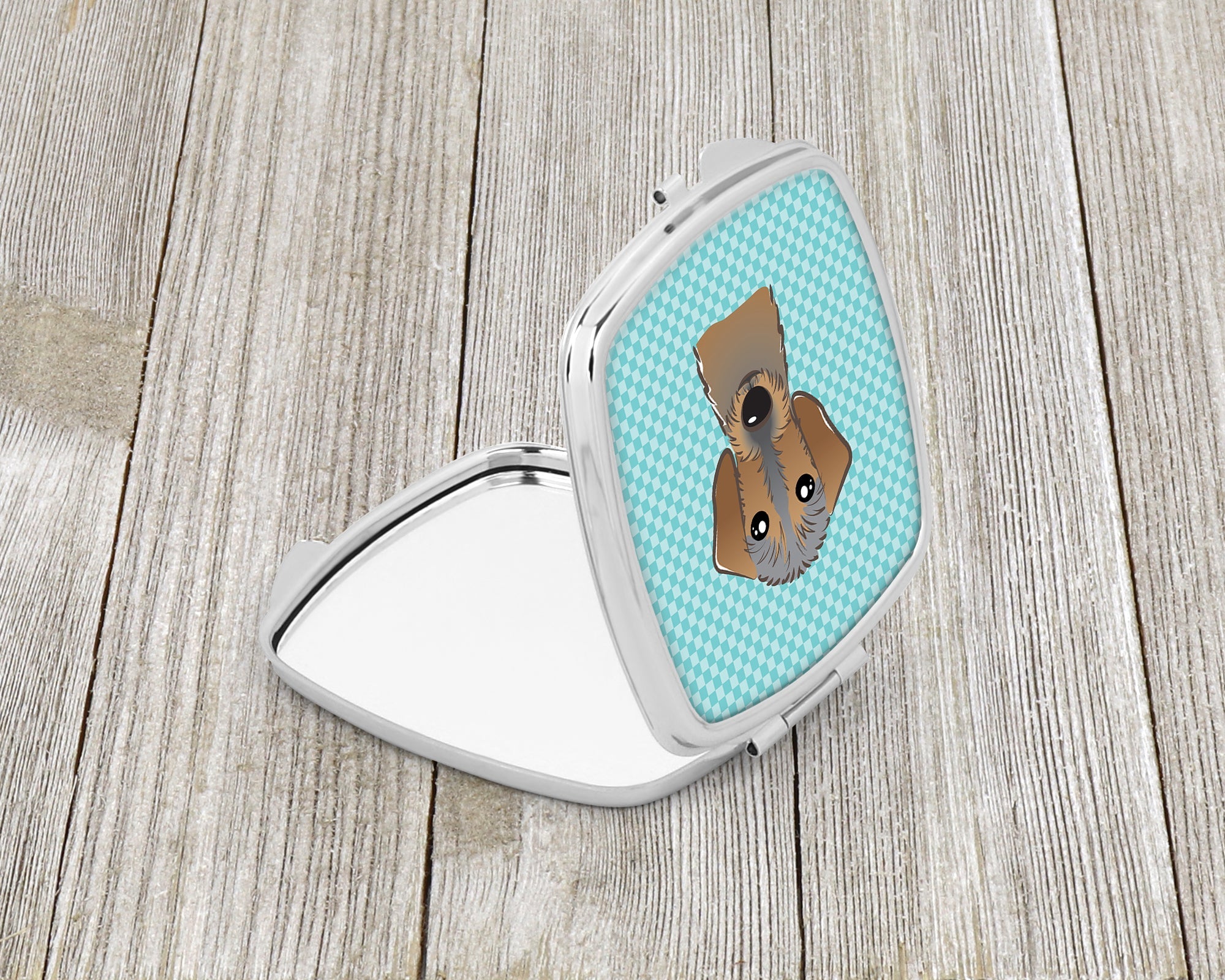 Checkerboard Blue Wirehaired Dachshund Compact Mirror Decorative Travel Makeup Mirror for Women Girls Gifts Pocket Makeup Mirror Folding Handheld