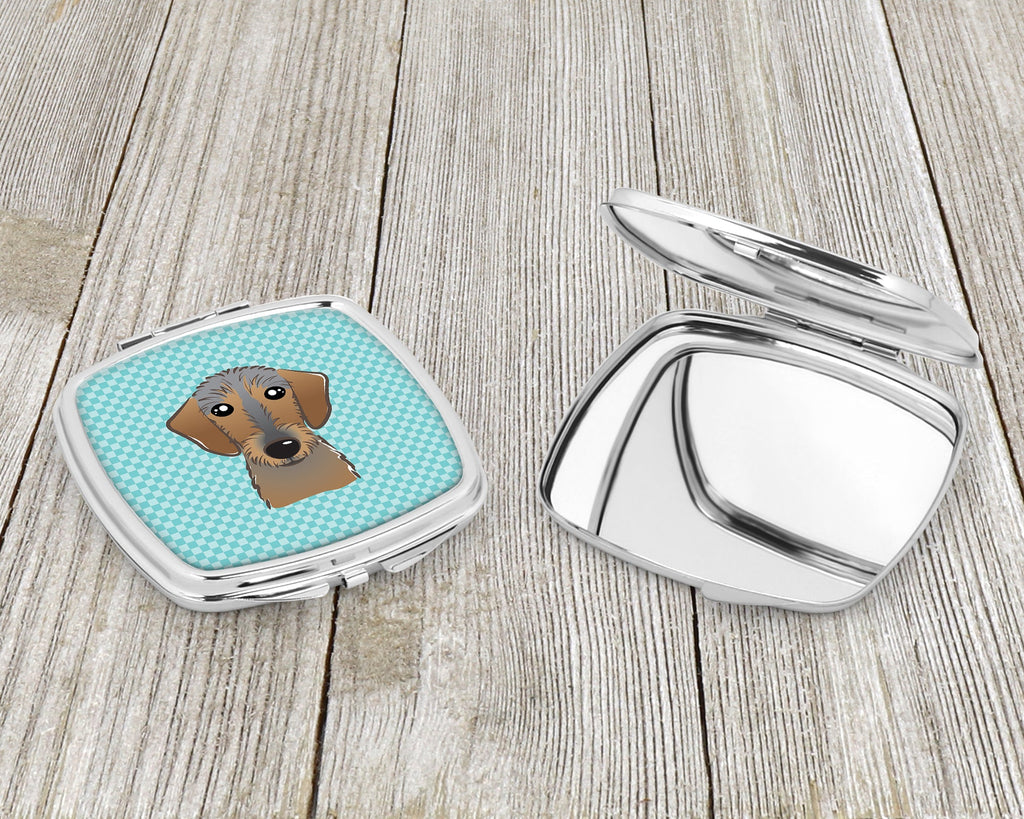 Checkerboard Blue Wirehaired Dachshund Compact Mirror Decorative Travel Makeup Mirror for Women Girls Gifts Pocket Makeup Mirror Folding Handheld