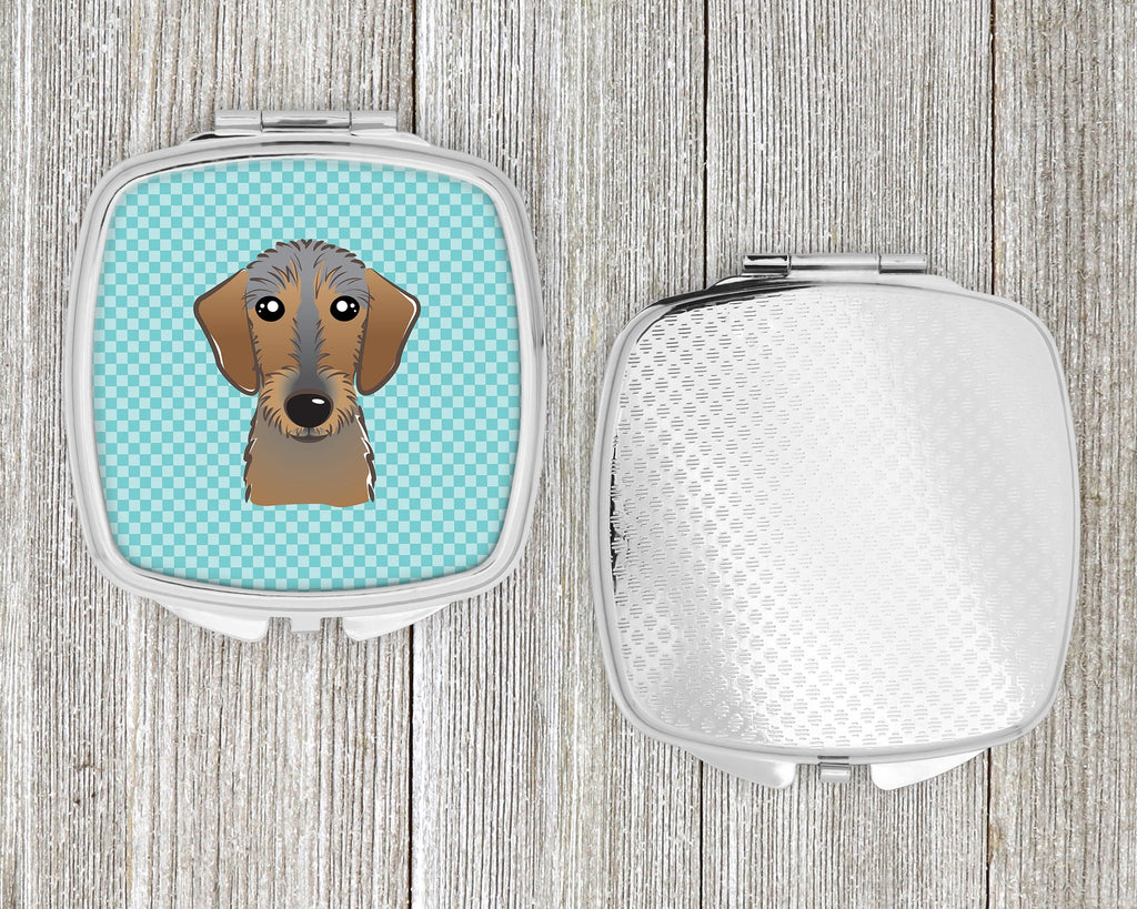 Checkerboard Blue Wirehaired Dachshund Compact Mirror Decorative Travel Makeup Mirror for Women Girls Gifts Pocket Makeup Mirror Folding Handheld