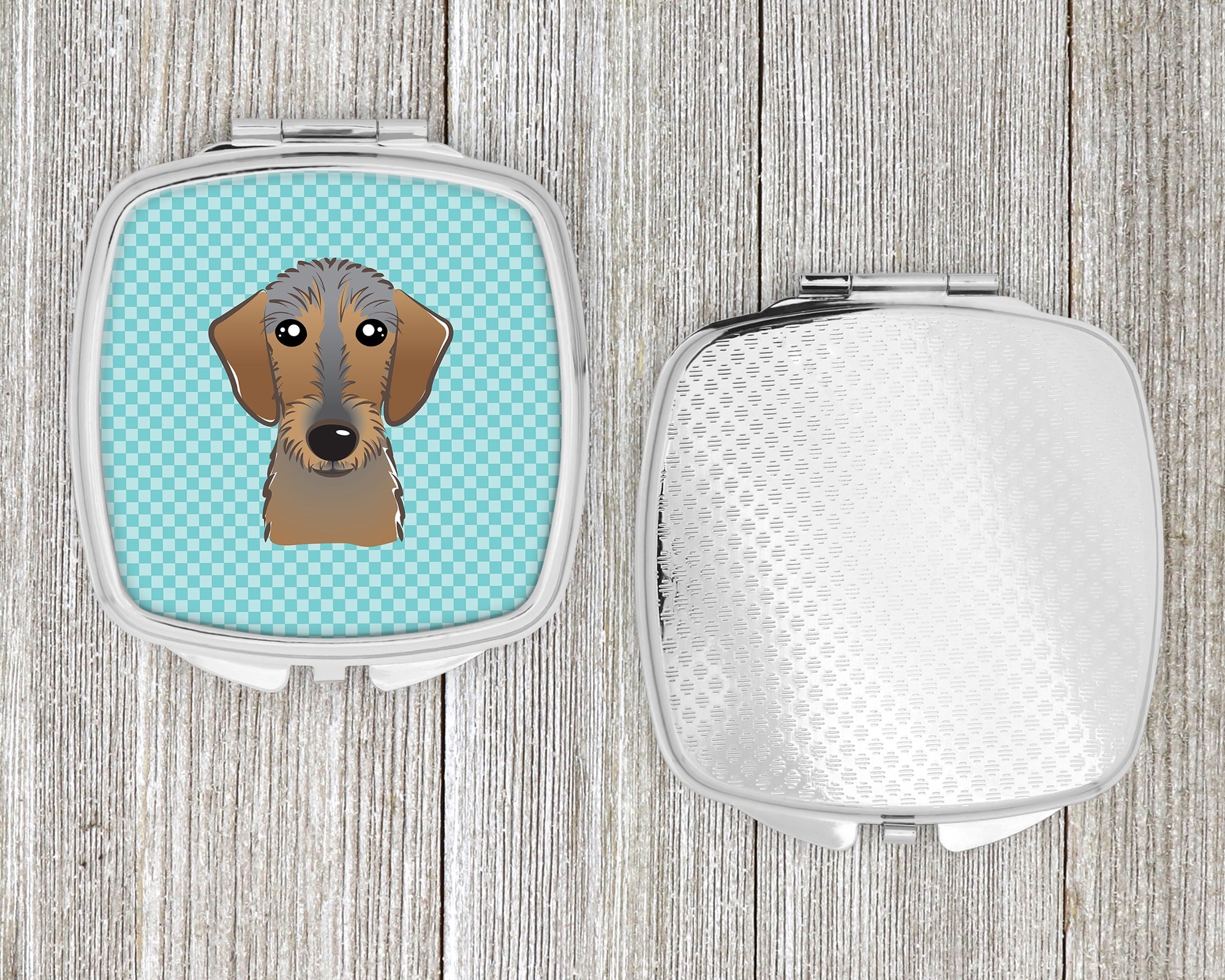 Checkerboard Blue Wirehaired Dachshund Compact Mirror Decorative Travel Makeup Mirror for Women Girls Gifts Pocket Makeup Mirror Folding Handheld