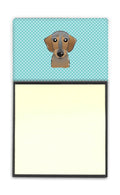 Checkerboard Blue Wirehaired Dachshund Watercolor Sticky Note Holder Refillable Dispenser Desk Accessory 3x3 Pad Gift