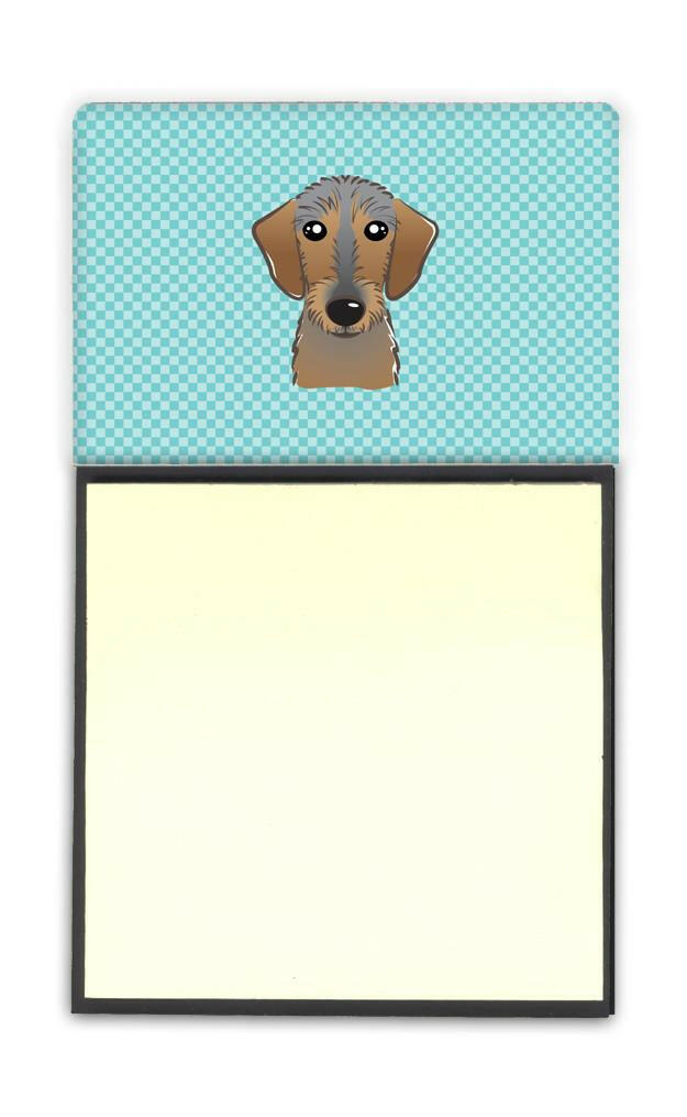 Checkerboard Blue Wirehaired Dachshund Watercolor Sticky Note Holder Refillable Dispenser Desk Accessory 3x3 Pad Gift