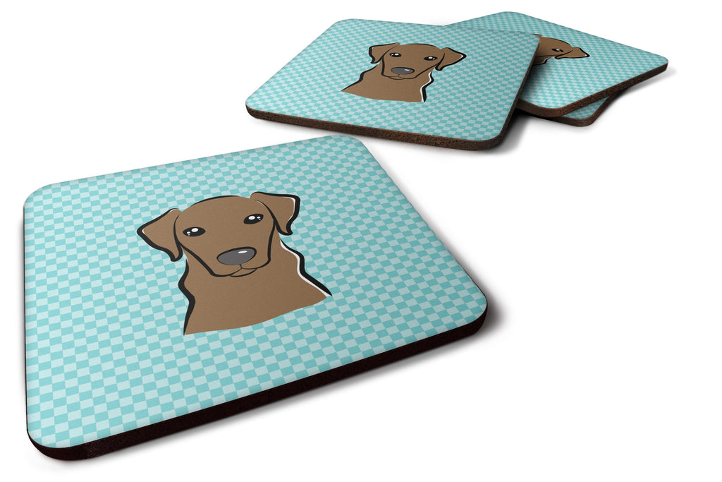 Checkerboard Blue Chocolate Labrador Foam Coasters Set of 4 Cup Coasters for Indoor Outdoor, Tabletop Protection, Anti Slip, Mouse pad Material