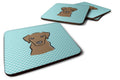 Checkerboard Blue Chocolate Labrador Foam Coasters Set of 4 Cup Coasters for Indoor Outdoor, Tabletop Protection, Anti Slip, Mouse pad Material