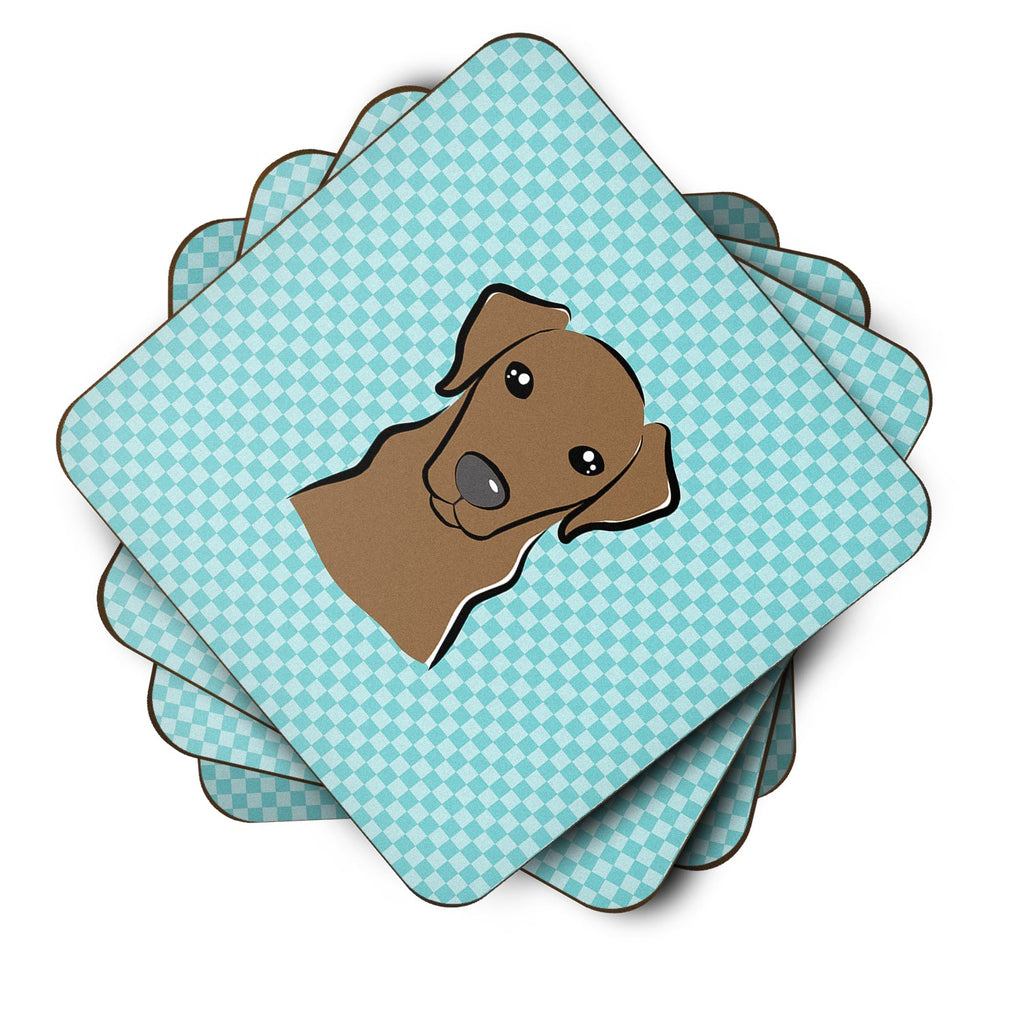 Checkerboard Blue Chocolate Labrador Foam Coasters Set of 4 Cup Coasters for Indoor Outdoor, Tabletop Protection, Anti Slip, Mouse pad Material