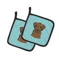Checkerboard Blue Chocolate Labrador Pot Holder Set of 2 Heat Resistant Quilted Hot Pads 7.5 x 7.5 Inch, Insulated Kitchen Trivets for Cooking & Baking