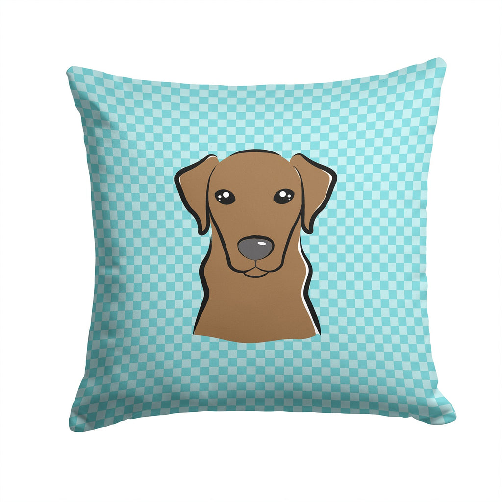 Checkerboard Blue Chocolate Labrador Decorative Throw Pillow 14x14 Indoor Outdoor Accent Cushion, Fabric Cover with Insert for Sofa, Bed, Porch & Living Room