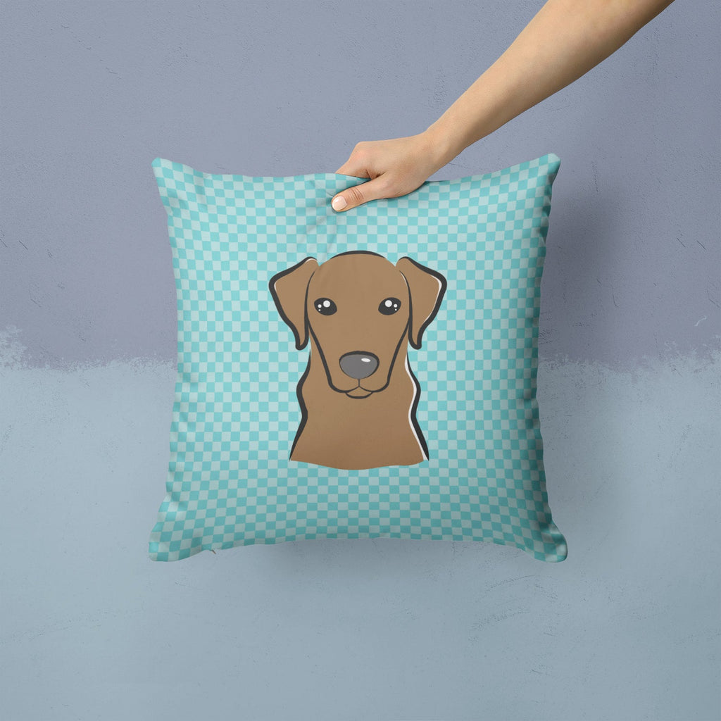 Checkerboard Blue Chocolate Labrador Decorative Throw Pillow 14x14 Indoor Outdoor Accent Cushion, Fabric Cover with Insert for Sofa, Bed, Porch & Living Room