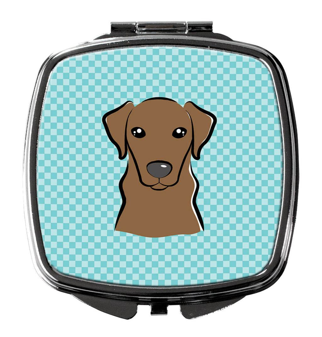 Checkerboard Blue Chocolate Labrador Compact Mirror Decorative Travel Makeup Mirror for Women Girls Gifts Pocket Makeup Mirror Folding Handheld