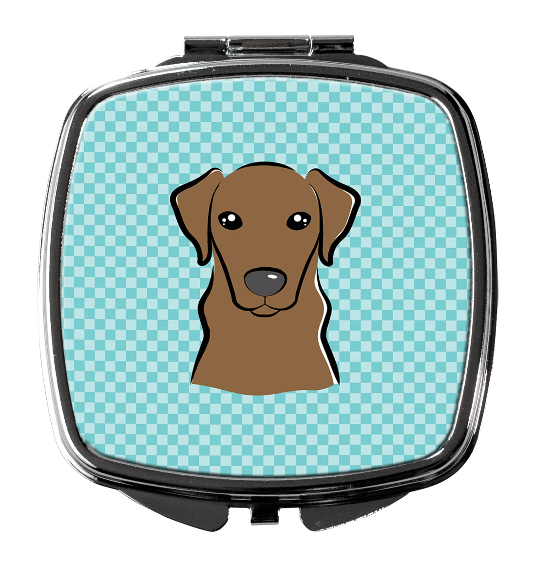Checkerboard Blue Chocolate Labrador Compact Mirror Decorative Travel Makeup Mirror for Women Girls Gifts Pocket Makeup Mirror Folding Handheld