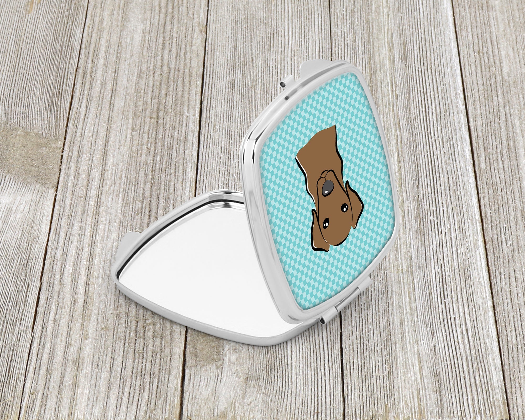 Checkerboard Blue Chocolate Labrador Compact Mirror Decorative Travel Makeup Mirror for Women Girls Gifts Pocket Makeup Mirror Folding Handheld