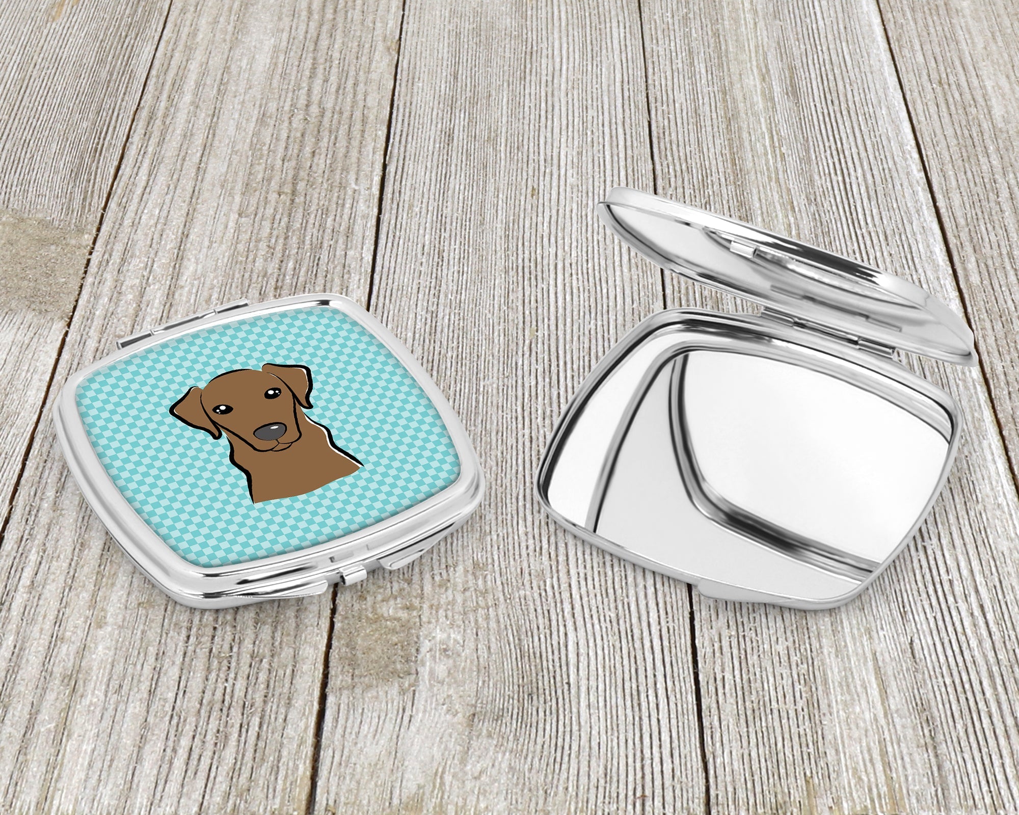 Checkerboard Blue Chocolate Labrador Compact Mirror Decorative Travel Makeup Mirror for Women Girls Gifts Pocket Makeup Mirror Folding Handheld