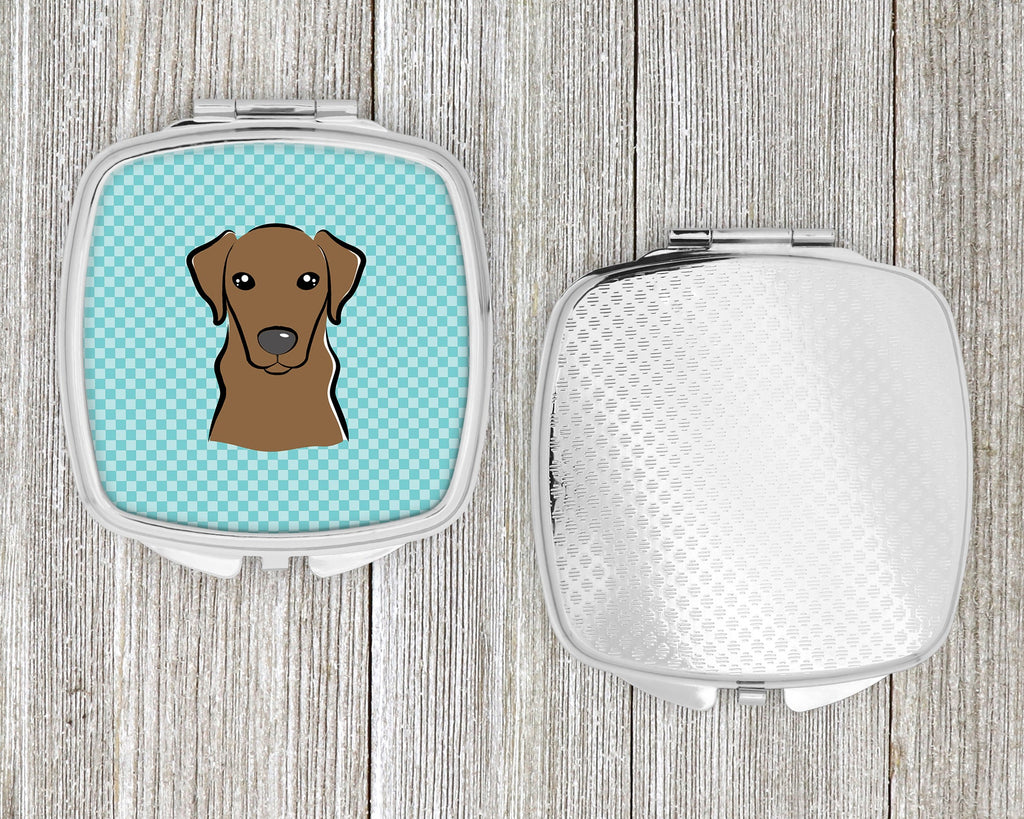 Checkerboard Blue Chocolate Labrador Compact Mirror Decorative Travel Makeup Mirror for Women Girls Gifts Pocket Makeup Mirror Folding Handheld
