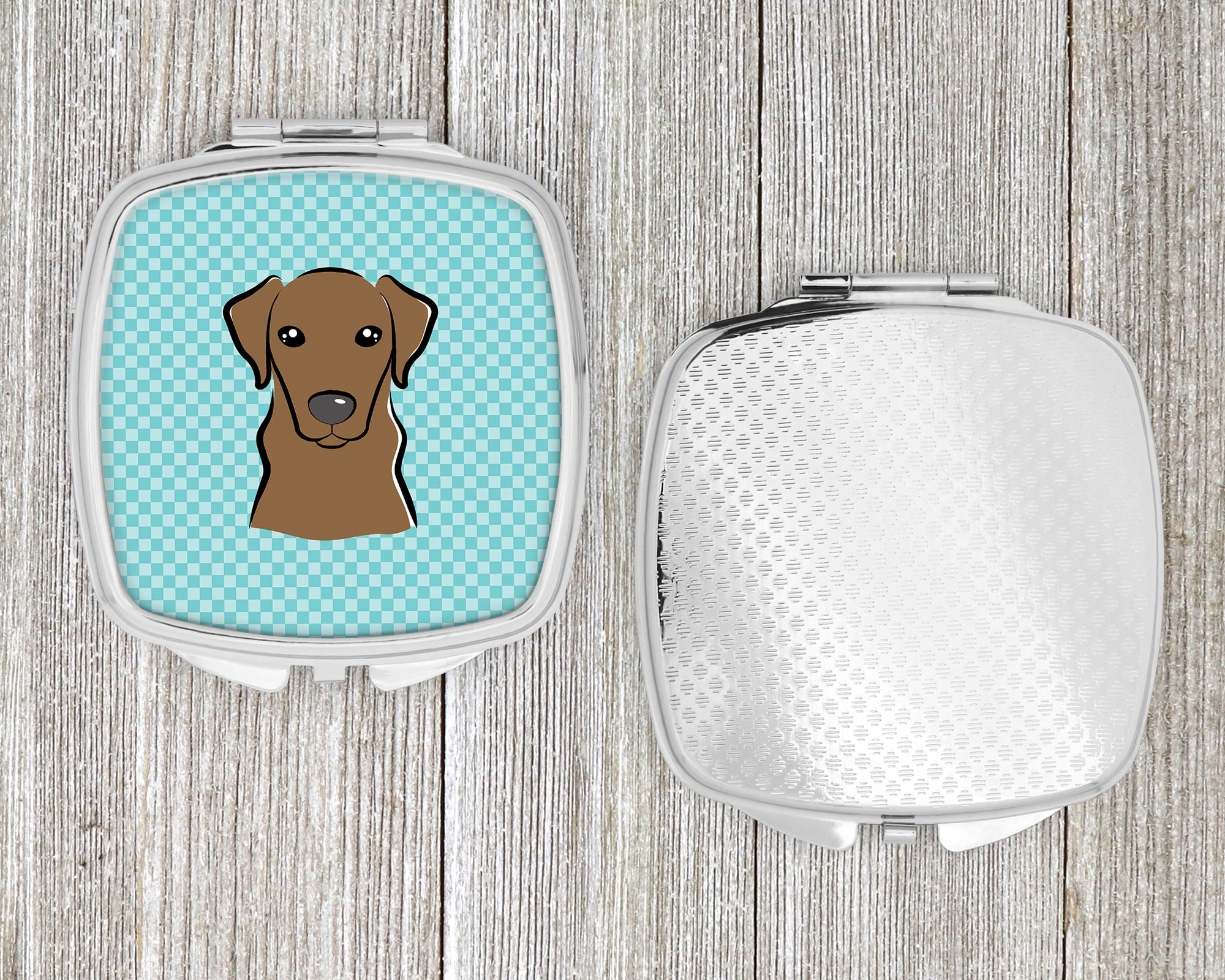 Checkerboard Blue Chocolate Labrador Compact Mirror Decorative Travel Makeup Mirror for Women Girls Gifts Pocket Makeup Mirror Folding Handheld