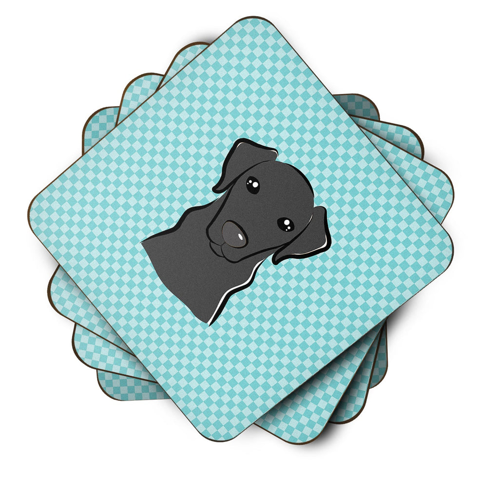 Checkerboard Blue Black Labrador Foam Coasters Set of 4 Cup Coasters for Indoor Outdoor, Tabletop Protection, Anti Slip, Mouse pad Material