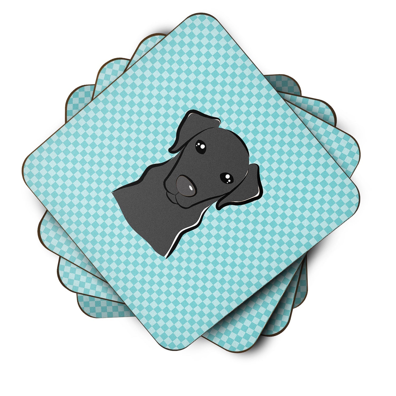 Checkerboard Blue Black Labrador Foam Coasters Set of 4 Cup Coasters for Indoor Outdoor, Tabletop Protection, Anti Slip, Mouse pad Material