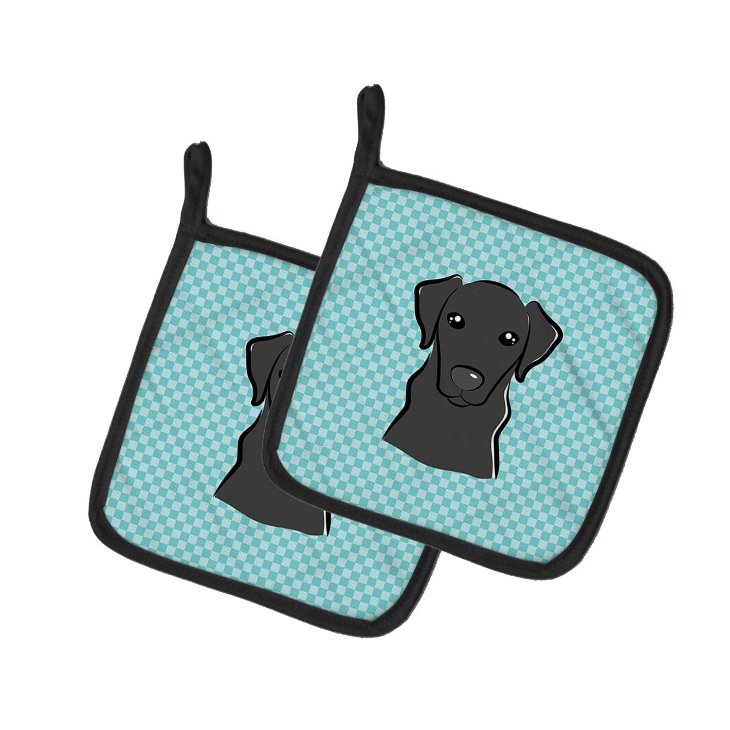 Checkerboard Blue Black Labrador Pot Holder Set of 2 Heat Resistant Quilted Hot Pads 7.5 x 7.5 Inch, Insulated Kitchen Trivets for Cooking & Baking