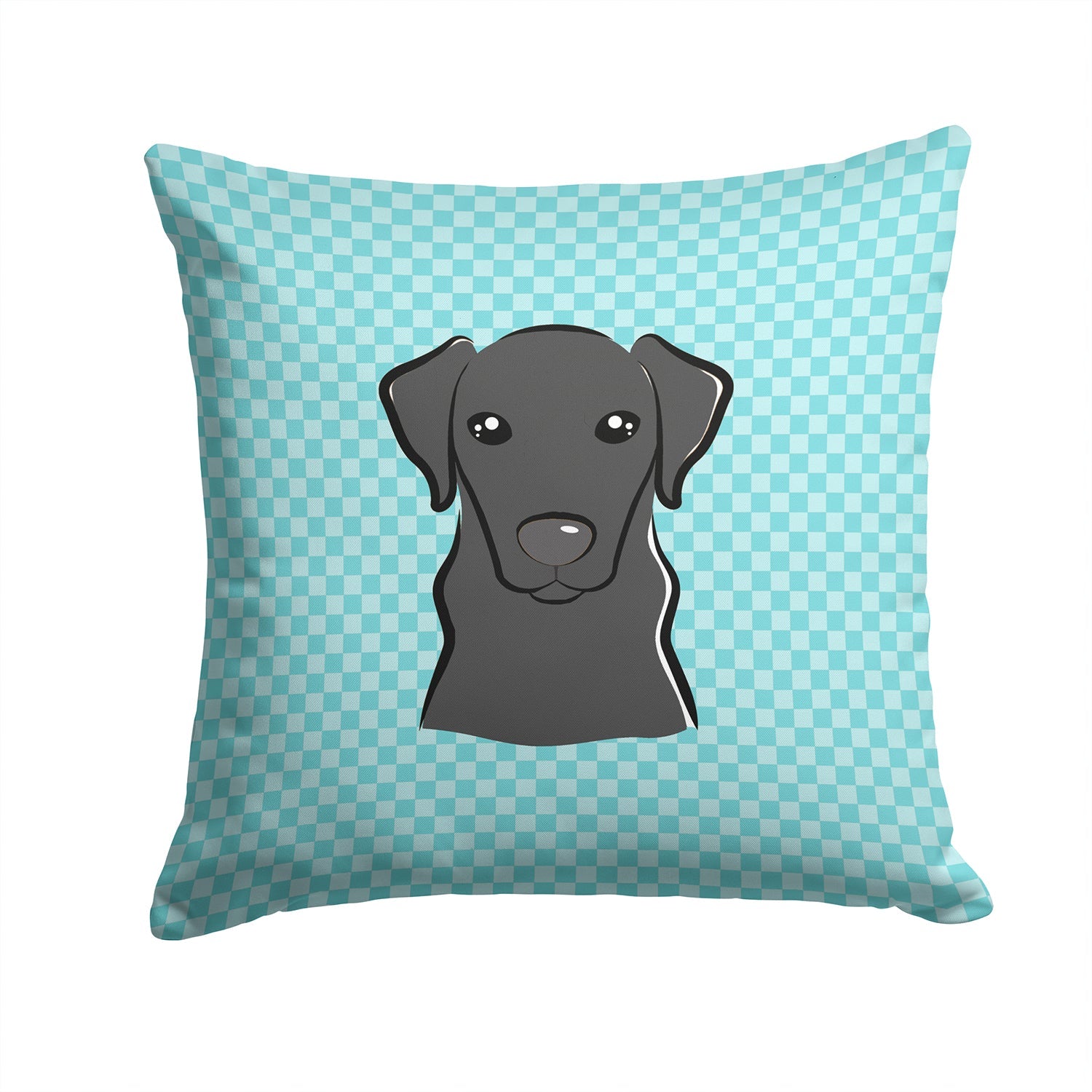 Checkerboard Blue Black Labrador Decorative Throw Pillow 14x14 Indoor Outdoor Accent Cushion, Fabric Cover with Insert for Sofa, Bed, Porch & Living Room