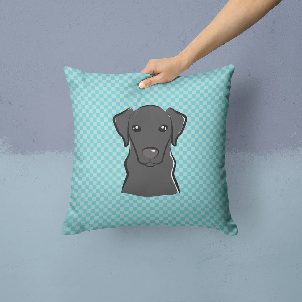 Checkerboard Blue Black Labrador Decorative Throw Pillow 14x14 Indoor Outdoor Accent Cushion, Fabric Cover with Insert for Sofa, Bed, Porch & Living Room
