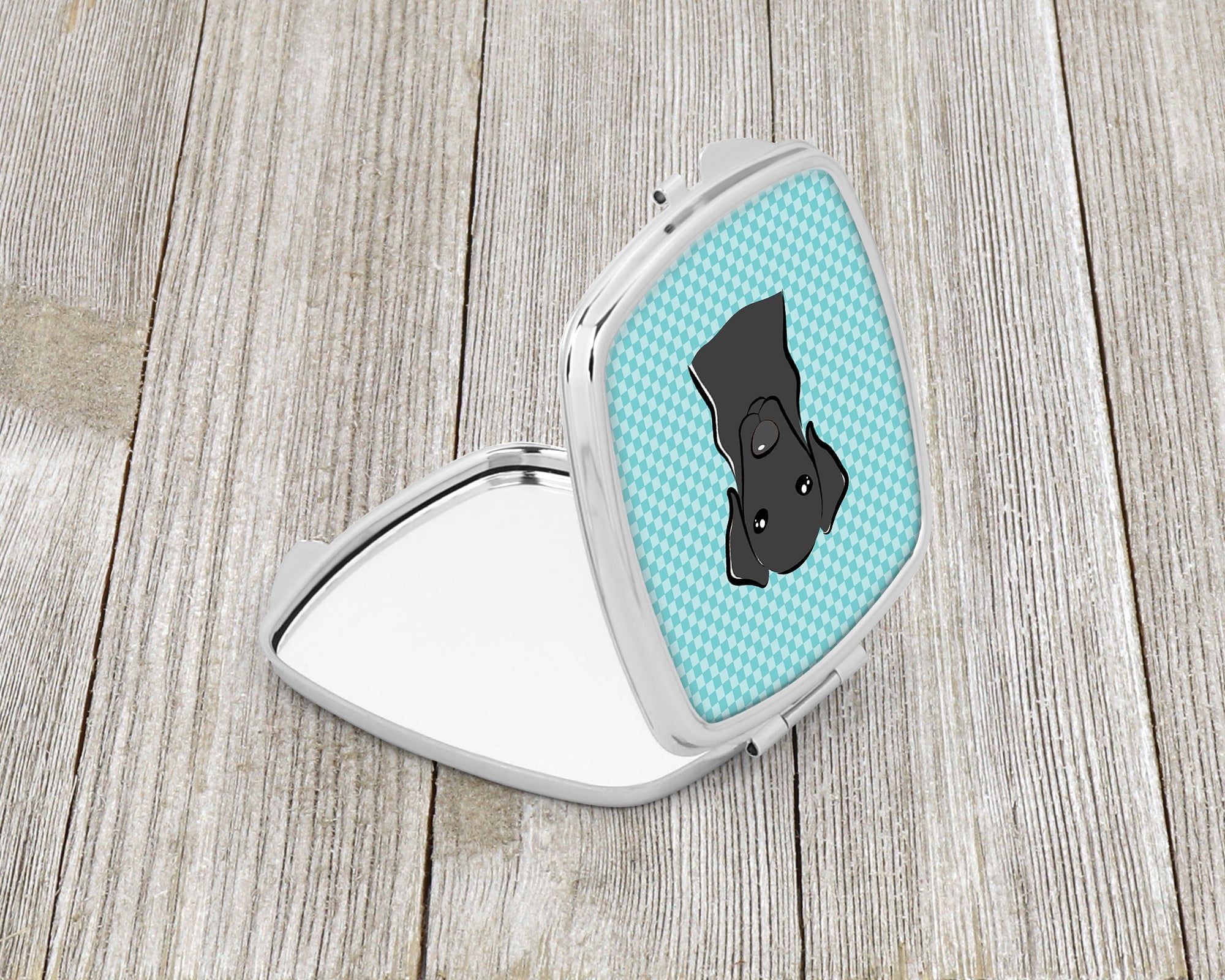 Checkerboard Blue Black Labrador Compact Mirror Decorative Travel Makeup Mirror for Women Girls Gifts Pocket Makeup Mirror Folding Handheld
