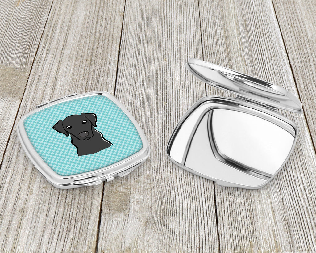 Checkerboard Blue Black Labrador Compact Mirror Decorative Travel Makeup Mirror for Women Girls Gifts Pocket Makeup Mirror Folding Handheld
