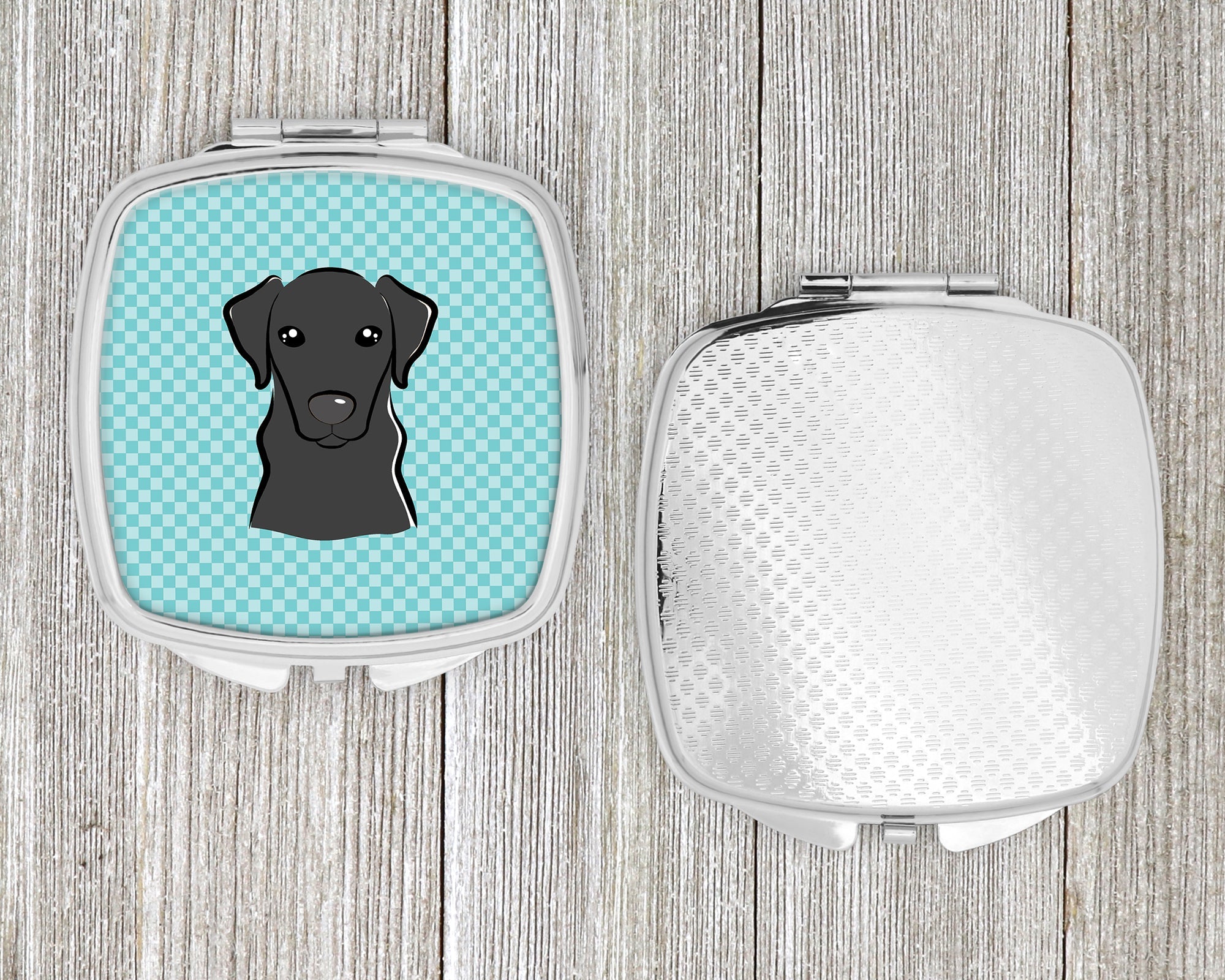 Checkerboard Blue Black Labrador Compact Mirror Decorative Travel Makeup Mirror for Women Girls Gifts Pocket Makeup Mirror Folding Handheld