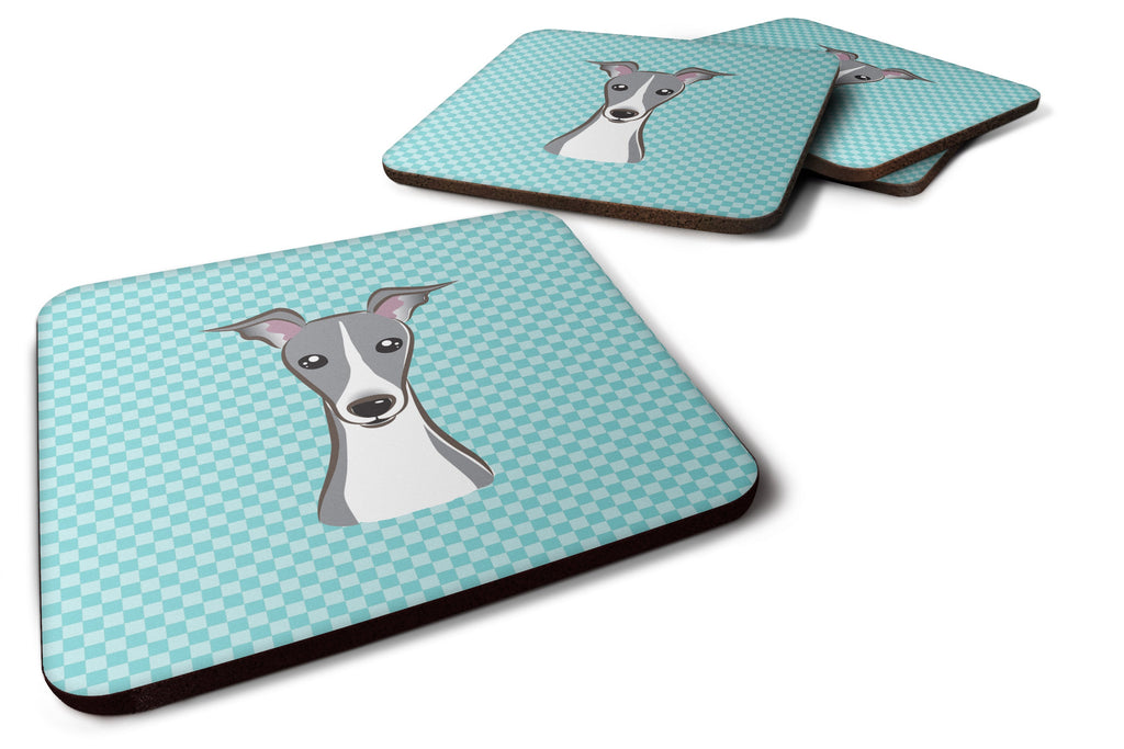 Checkerboard Blue Italian Greyhound Foam Coasters Set of 4 Cup Coasters for Indoor Outdoor, Tabletop Protection, Anti Slip, Mouse pad Material