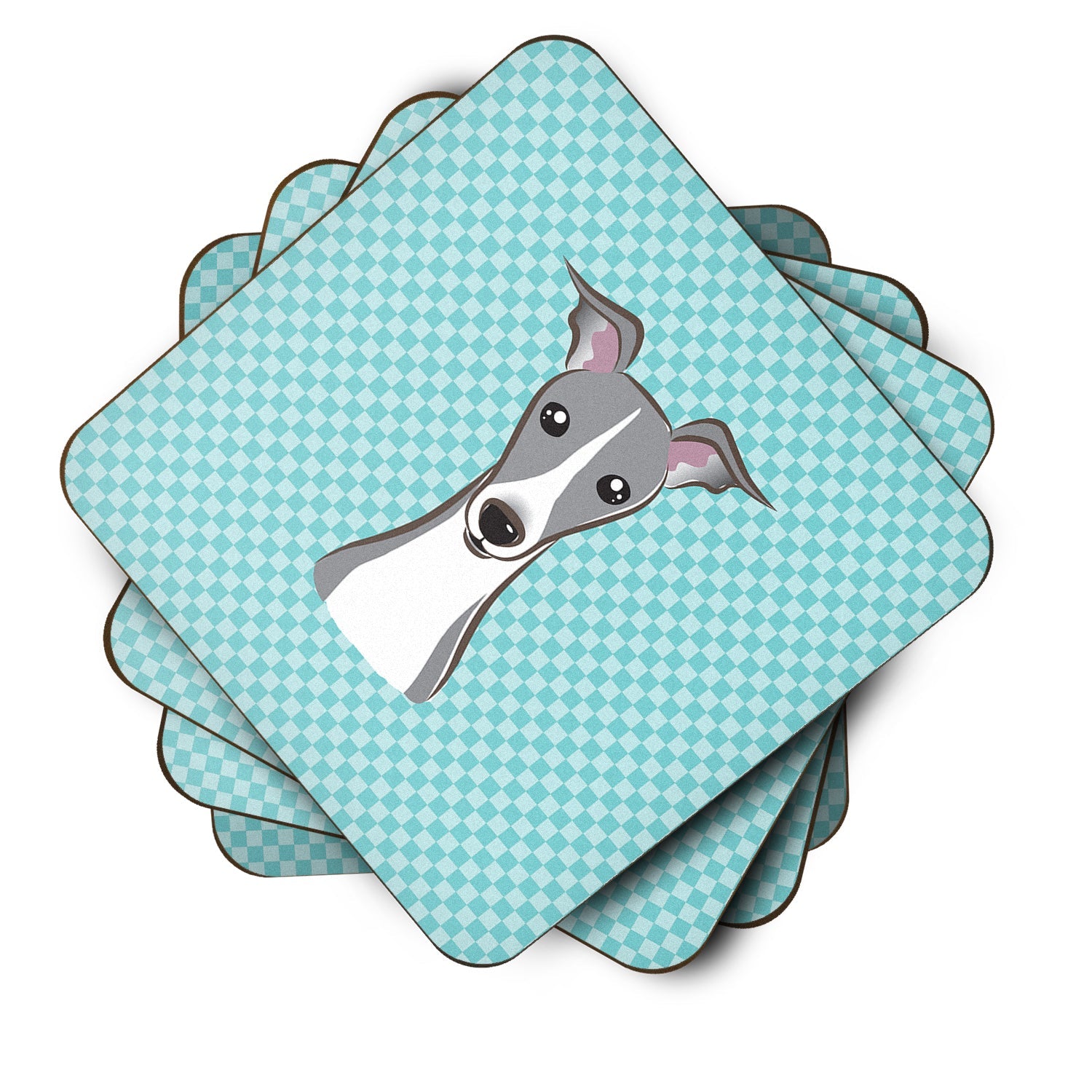 Checkerboard Blue Italian Greyhound Foam Coasters Set of 4 Cup Coasters for Indoor Outdoor, Tabletop Protection, Anti Slip, Mouse pad Material