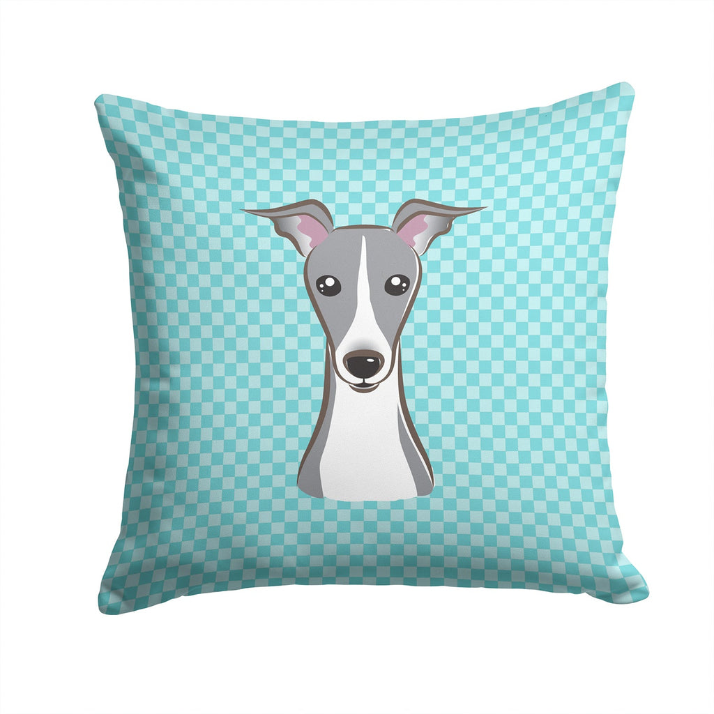 Checkerboard Blue Italian Greyhound Decorative Throw Pillow 14x14 Indoor Outdoor Accent Cushion, Fabric Cover with Insert for Sofa, Bed, Porch & Living Room