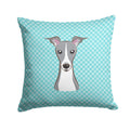 Checkerboard Blue Italian Greyhound Decorative Throw Pillow 14x14 Indoor Outdoor Accent Cushion, Fabric Cover with Insert for Sofa, Bed, Porch & Living Room